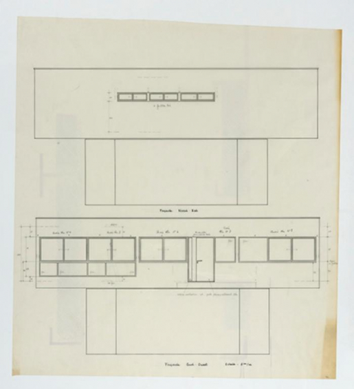 Plans en élévation des faces Est et Ouest. © Sonia Dourlot (reproduction) / Région Bourgogne-Franche-Comté, Inventaire du patrimoine - 2016