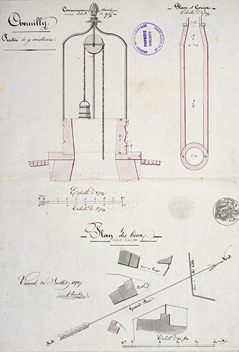 Plan du puits à reconstruire, 1851 © Jérôme  Mongreville (reproduction) / Région Bourgogne-Franche-Comté, Inventaire du patrimoine - 2016 Plan du puits à reconstruire, 1851 © Jérôme  Mongreville (reproduction) / Région Bourgogne-Franche-Comté, Inventaire du patrimoine - 2016