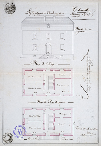 Plans de la façade sur rue de l'école à construire, 1851 © Jérôme  Mongreville (reproduction) / Région Bourgogne-Franche-Comté, Inventaire du patrimoine - 2016 Plans de la façade sur rue de l'école à construire, 1851 © Jérôme  Mongreville (reproduction) / Région Bourgogne-Franche-Comté, Inventaire du patrimoine - 2016