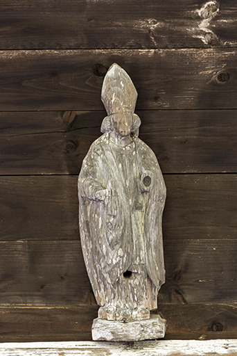 Façade antérieure : statuette de saint Eloi. © Sonia Dourlot / Région Bourgogne-Franche-Comté, Inventaire du patrimoine - 2017