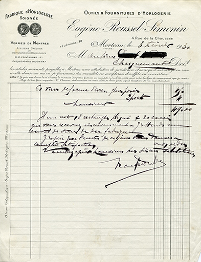 Papier à en-tête d'Eugène Roussel-Simonin, 3 février 1930. © Laurent Poupard / Région Bourgogne-Franche-Comté, Inventaire du patrimoine - 2017