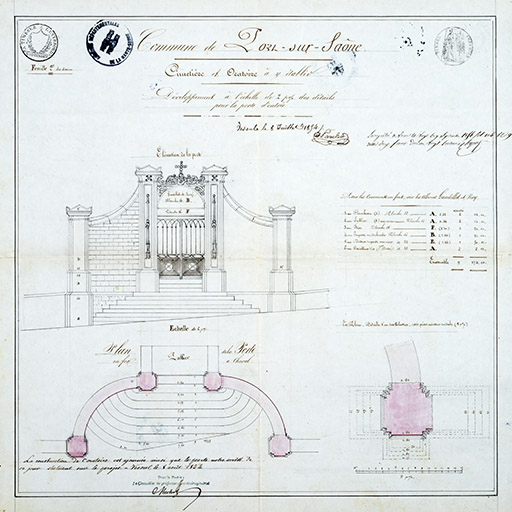 Plans pour la porte d'entrée du futur cimetière. © Jérôme  Mongreville (reproduction), Jean-Baptiste Pambet / Région Bourgogne-Franche-Comté, Inventaire du patrimoine - 2017