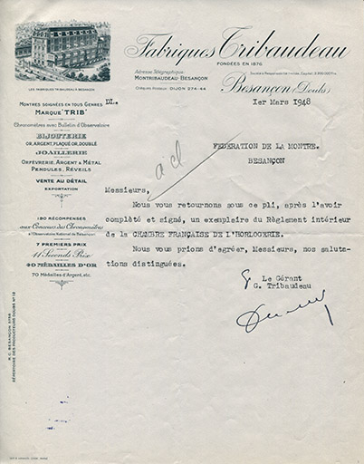 Papier à en-tête, 1948. © Raphaël Favereaux / Région Bourgogne-Franche-Comté, Inventaire du patrimoine - 2018 Papier à en-tête, 1948. © Raphaël Favereaux / Région Bourgogne-Franche-Comté, Inventaire du patrimoine - 2018