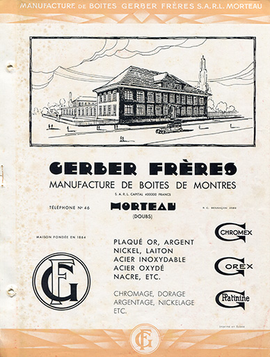 Catalogue de la Manufacture de Boîtes de Montres Gerber Frères, décennies 1920-1930 : couverture. © Laurent Poupard / Région Bourgogne-Franche-Comté, Inventaire du patrimoine - 2018 Catalogue de la Manufacture de Boîtes de Montres Gerber Frères, décennies 1920-1930 : couverture. © Laurent Poupard / Région Bourgogne-Franche-Comté, Inventaire du patrimoine - 2018
