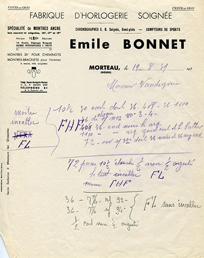 Papier à en-tête d'Emile Bonnet, 19 août 1939. © Laurent Poupard / Région Bourgogne-Franche-Comté, Inventaire du patrimoine - 2018