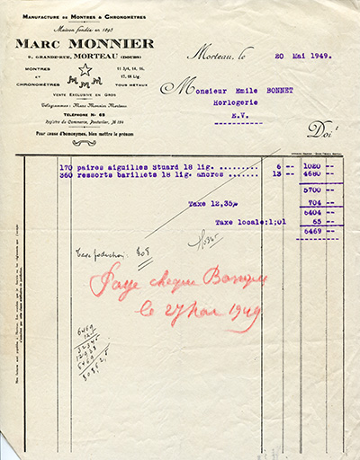 Papier à en-tête de la société Marc Monnier, 20 mai 1949. © Laurent Poupard / Région Bourgogne-Franche-Comté, Inventaire du patrimoine - 2018