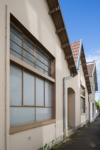 Détai des murs-pignons des sheds. © Jérôme Mongreville / Région Bourgogne-Franche-Comté, Inventaire du patrimoine - 2018 Détai des murs-pignons des sheds. © Jérôme Mongreville / Région Bourgogne-Franche-Comté, Inventaire du patrimoine - 2018