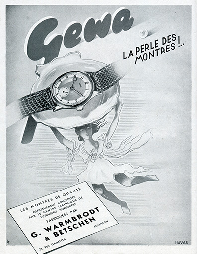 Montres Gewa, publicité, 1947. © Raphaël Favereaux / Région Bourgogne-Franche-Comté, Inventaire du patrimoine - 2018