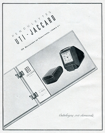 Publicité pour les pendulettes Uti-Jaccard (p. 74), 1947. © Janin / Région Bourgogne-Franche-Comté, Inventaire du patrimoine - 2018