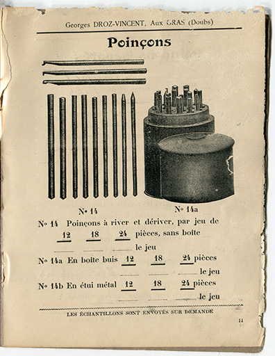 Poinçons [extrait d'un catalogue, p. 11], 1er quart 20e siècle. © Laurent Poupard / Région Bourgogne-Franche-Comté, Inventaire du patrimoine - 2018