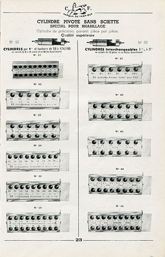 [Exemples de production de la société Cheval Frères :] Cylindre pivoté sans sciette spécial pour rhabillage, 1950. © Laurent Poupard / Région Bourgogne-Franche-Comté, Inventaire du patrimoine - 2018