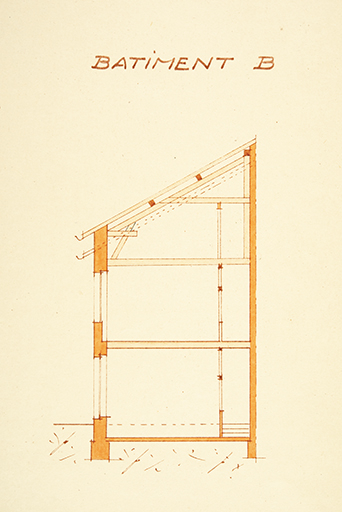 [Coupe transversale du bâtiment B], tirage, décembre 1949. © Sonia Dourlot / Région Bourgogne-Franche-Comté, Inventaire du patrimoine - 2019