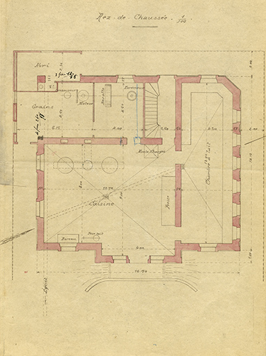 Projet de construction d'un chalet-modèle. Plan du rez-de-chaussée, 1906. © Raphaël Favereaux / Région Bourgogne-Franche-Comté, Inventaire du patrimoine - 2019