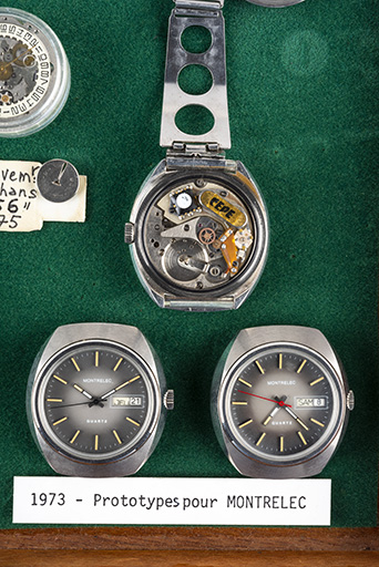 Prototypes de montres à quartz étudiés par le Cetehor pour Montrelec (1973). (Collection Cetehor, Besançon). © Sonia Dourlot / Région Bourgogne-Franche-Comté, Inventaire du patrimoine - 2019 Prototypes de montres à quartz étudiés par le Cetehor pour Montrelec (1973). (Collection Cetehor, Besançon). © Sonia Dourlot / Région Bourgogne-Franche-Comté, Inventaire du patrimoine - 2019