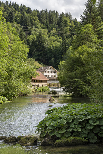 Vue d'ensemble depuis le Dessoubre, en aval. © Sonia Dourlot / Région Bourgogne-Franche-Comté, Inventaire du patrimoine - 2019