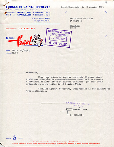 Papier à en-tête de la société des Forges de Saint-Hippolyte, 11 janvier 1965. © Laurent Poupard / Région Bourgogne-Franche-Comté, Inventaire du patrimoine - 2019