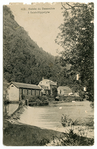412. Entrée du Dessoubre à Saint-Hippolyte, fin 19e siècle-début 20e siècle [avant 1908]. © Laurent Poupard / Région Bourgogne-Franche-Comté, Inventaire du patrimoine - 2019