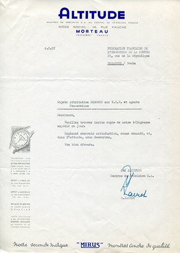 Papier à en-tête de la société Altitude, 4 janvier 1957. © Laurent Poupard / Région Bourgogne-Franche-Comté, Inventaire du patrimoine - 2019 Papier à en-tête de la société Altitude, 4 janvier 1957. © Laurent Poupard / Région Bourgogne-Franche-Comté, Inventaire du patrimoine - 2019