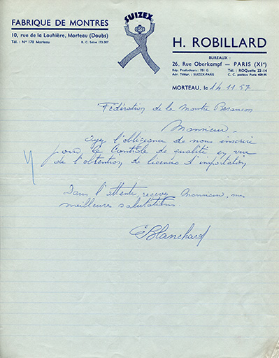 Papier à en-tête de la société H. Robillard, 14 novembre 1957. © Laurent Poupard / Région Bourgogne-Franche-Comté, Inventaire du patrimoine - 2019
