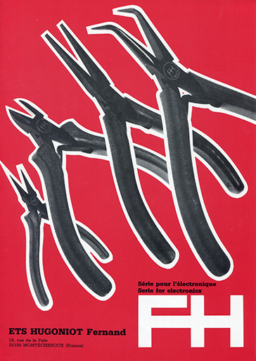 FH. Série pour l'électronique. Serie for electronics. Ets Hugoniot Fernand [dépliant publicitaire : p. 1], [1983 ?]. © Laurent Poupard / Région Bourgogne-Franche-Comté, Inventaire du patrimoine - 2019