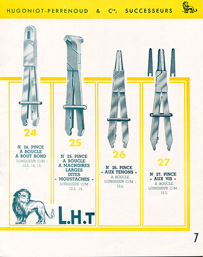 Catalogue L.H.T. 3 [catalogue de production p. 7 : pinces à boucle, aux tenons et aux vis], [1949]. © Laurent Poupard / Région Bourgogne-Franche-Comté, Inventaire du patrimoine - 2019