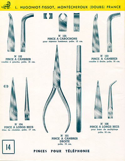 Catalogue L.H.T. 3 [catalogue de production p. 14 : pinces pour téléphonie], [1949]. © Laurent Poupard / Région Bourgogne-Franche-Comté, Inventaire du patrimoine - 2019