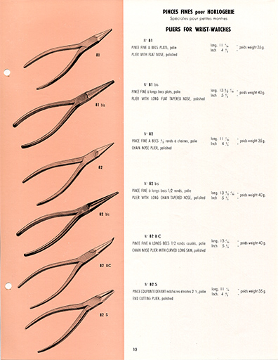 Catalogue L.H.T. 4. [catalogue de production p. 13 : pinces fines pour horlogerie], [3e quart 20e siècle]. © Laurent Poupard / Région Bourgogne-Franche-Comté, Inventaire du patrimoine - 2019