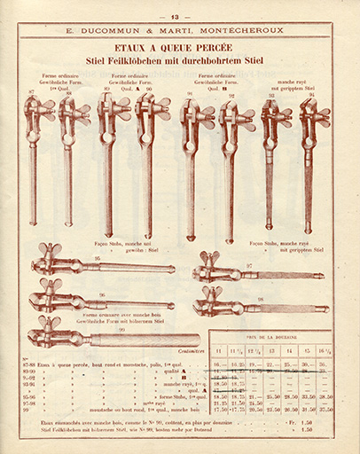 Tarif-album [...] E. Ducommun & Marti successeurs [catalogue de production, p. 13 : étaux], [années 1920-1930]. © Laurent Poupard / Région Bourgogne-Franche-Comté, Inventaire du patrimoine - 2019