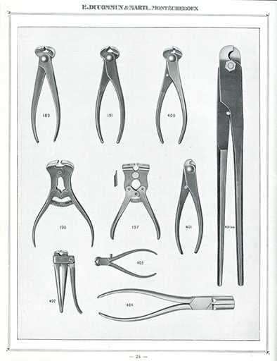 Tarif album n° 5. Fabrique d'outils E. Ducommun & Marti [catalogue de production, p. 24 : pinces], [milieu 20e siècle]. © Laurent Poupard / Région Bourgogne-Franche-Comté, Inventaire du patrimoine - 2019