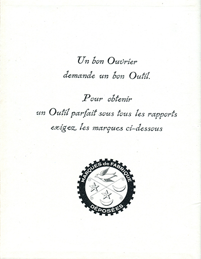 Tarif album n° 5. Fabrique d'outils E. Ducommun & Marti [catalogue de production : dernière page], [milieu 20e siècle]. © Laurent Poupard / Région Bourgogne-Franche-Comté, Inventaire du patrimoine - 2019